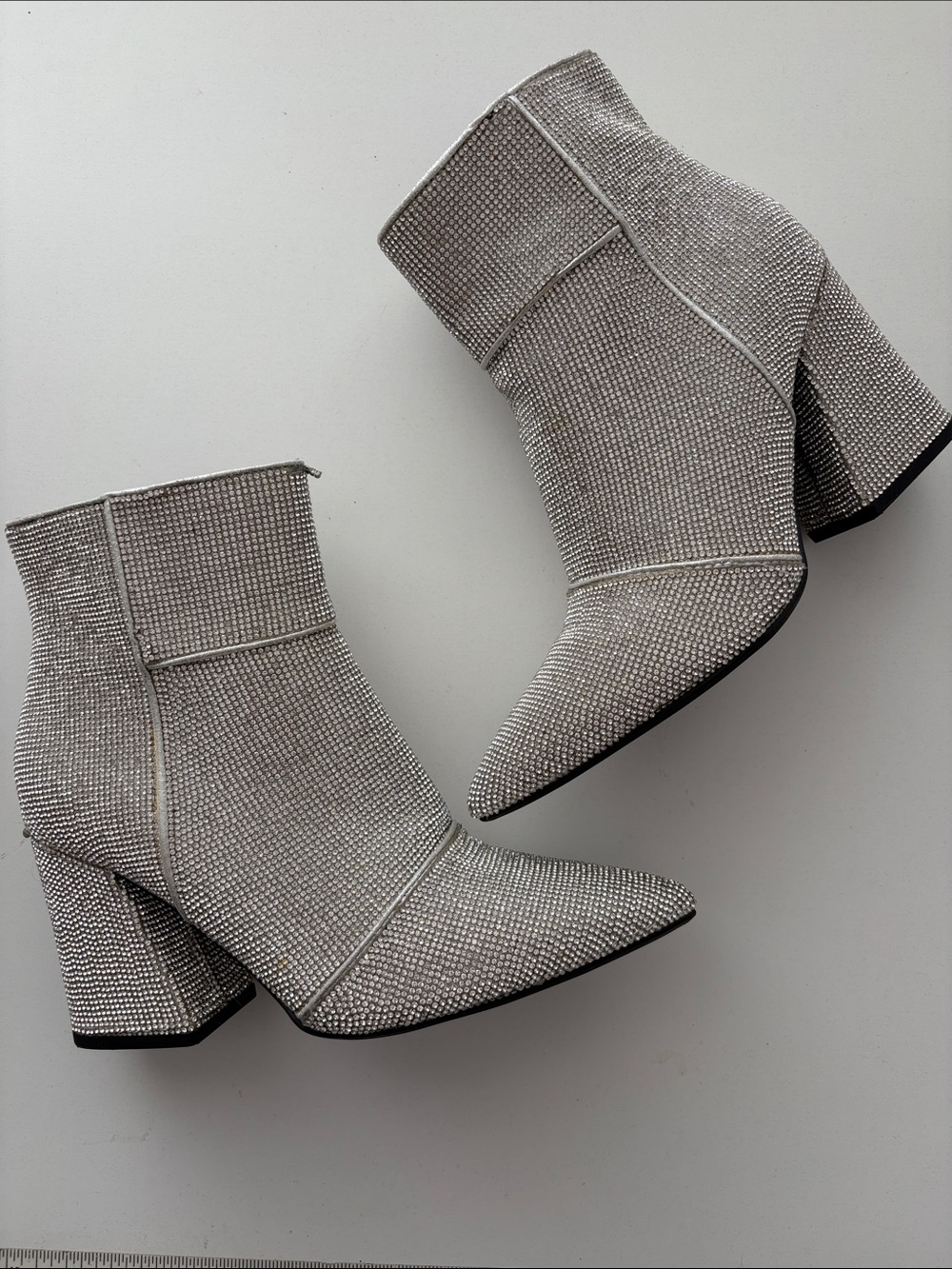 a new day Silver Rhinestone Pointed Toe Block Heel Ankle Booties